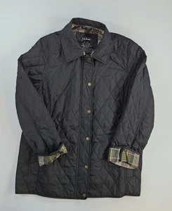LL Bean Reitjacke Scheunenmantel Damen schwarz gesteppt kariert Futter X-LARGE EUC - Bild 1 von 10