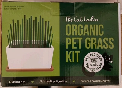 Kit de cultivo de hierba orgánica para gatos con mezcla de semillas orgánicas, jardinera de suelo y cerámica... Foto 1 de 4
