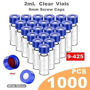 1000pcs-$119.99 Vials+Caps 9-425 2mL Lab Sample Vials with Red PTFE for HPLC,GC - Picture 1 of 14