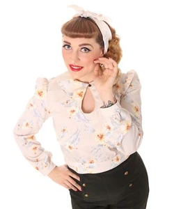 SugarShock Jowna 50s Bubic Collar Blouse Retro Hawaii Rockabilly Short Blouse - Picture 1 of 8