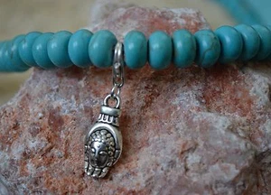 Silver Hamsa Hand Turquoise Gemstone Beaded Stretch Protection Bracelet Mala - Picture 1 of 3