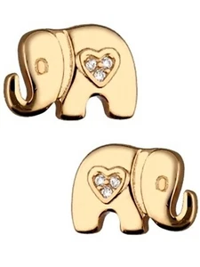 Ohrringe Gold Elefant Herz 18k Gelbgold vergoldet Zirkonia Damen Ohrstecker - Bild 1 von 4