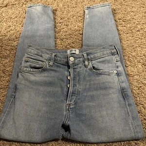Agolde Jeans Womens Size 26 Blue High Rise Skinny Distressed Denim Button Fly - Picture 1 of 5