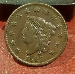 1827 CORONET HEAD LARGE CENT ~ NICE EVEN COLOR PROBLEM-FREE EXTREMELY FINE - Picture 1 of 2