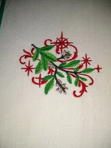 CUSTOM EMBROIDERED KITCHEN TOWELS - CHRISTMAS MISTLETOE - Picture 1 of 3