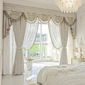 Luxury French Romantic chenille beige cloth curtain tulle valance drape C2163 - Picture 1 of 12