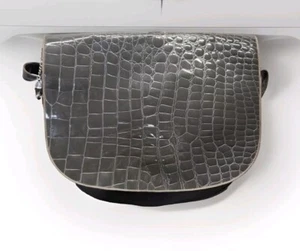VTG 1980s Maud Frizon Gray Stamped Leather Crossbody Bag Italy Grey Alligator - Picture 1 of 13