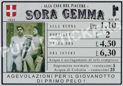 TARGA VINTAGE 1932 CASA DI TOLLERANZA "SORA GEMMA" IMMAGINE RESTAURATA, BROTHEL