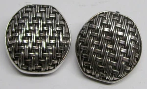 LOIS HILL Sterling Silver BASKET WEAVE / WOVEN CUSHION Clip On Earrings Nice! - Picture 1 of 2