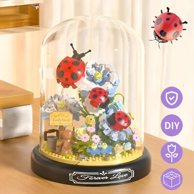 MARKENLOS Blumen Bausteine Set DIY Marienkäfer Klemmbausteine Blumenstrauß mit Schutzhülle