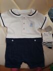 NEW BABY BOY'S NAVY & WHITE OUTFIT WITH MATCHING SOCKS, 0-3 MONTHS/ 62CM.