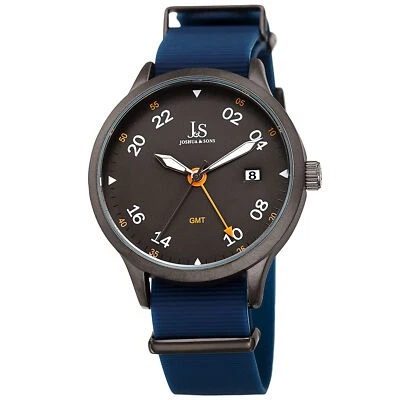 Reloj deportivo Joshua & Sons JX147BK negro azul cuarzo fecha correa de silicona para hombre Foto 1 de 4