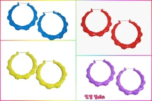 Big Hoop Earrings, Color Bamboo Hoop Earrings, 2.75 Inch - Foto 1 di 7