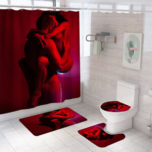 Stark Naked Shower Curtain Bathroom Rug Set Bath Mat Non-Slip Toilet Lid Cover