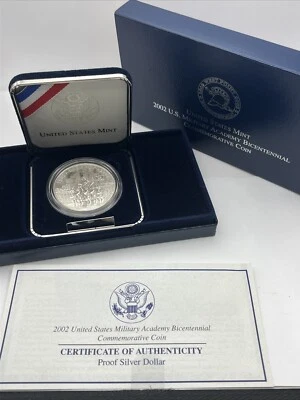 2002 US Military Academy Bicentennial Commemorative Silver Dollar Proof Coin COA - Image 1 of 4