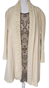 Andrea Womens Coat Size 8 Cream With Lace Trim 70% Wool Lined d - Picture 1 of 10