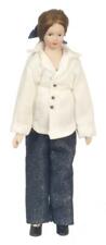 Dolls House Modern Lady Woman Mother in Jeans Miniature 1:12 Porcelain People