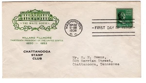 #818 Presidential Series 13c Millard Fillmore 1938 FDC - #45 Farnam Chattanooga - Picture 1 of 2