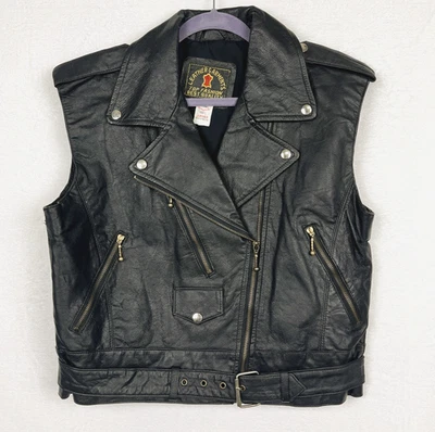 Genuine Leather Biker Vest Jacket Womens SZ M Dark Brown zip pockets Rock Punk - Image 1 of 4