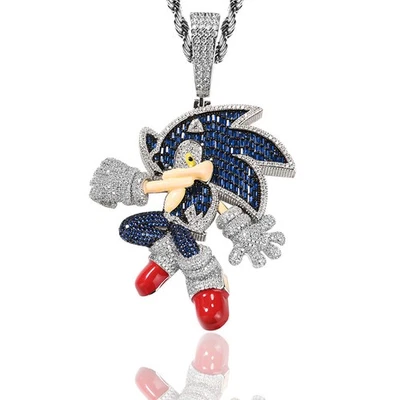 Hip Hop Men's Pendant Necklace Iced CZ Out Hedgehog Bling Chain Fashion Jewelry - Image 1 of 4