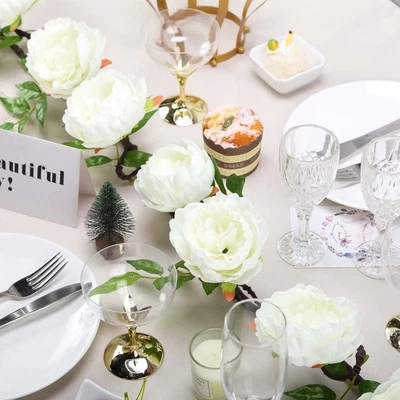 CREAM 6 ft long Silk Peony Flowers Garland with Leaves Bendable Wire Vines Sale - Image 1 of 4