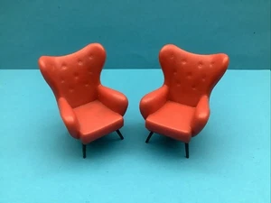 Vintage Dolls House TRIANG Spot On Wing Chairs Red c1960s - Picture 1 of 4