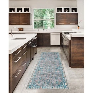 Linon Washable Wills Polyester 2'x8' Rug in Gray - Picture 1 of 17