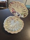 Vintage Silver Plate Clam Shape Glass Shell Dish Caviar Hinged Made In England