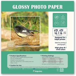 12x12 Glossy Photo Paper 52lb, Square for Dye 12 x 12 inch, white - Picture 1 of 7