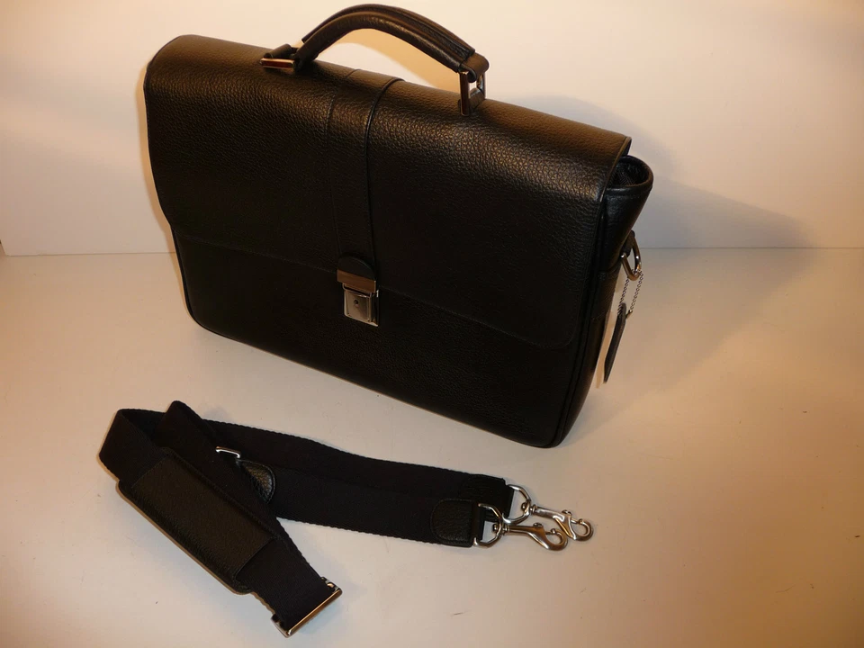 New Trafalgar Black Pebble Leather Messenger Bag. New - Image 1 of 1