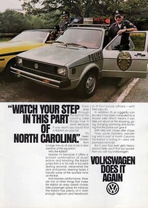 1980 Volkswagen Rabbit Police Car Watch Your Step in North Carolina Original Ad - Picture 1 of 1