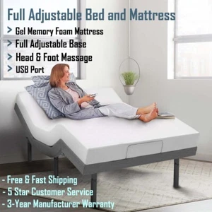 Full Adjustable Medical Electric Bed Frame Massage Remote with 12" Mattress, App - Picture 1 of 6