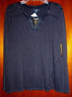 Nuevo Top Spense Negro Algodón Cuentas Bordado Usado Look Talla Mediana Foto 1 de 2