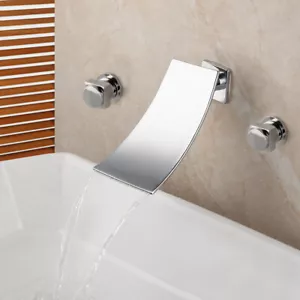 Juego de grifos mezclador de lavabo de bañera en cascada grifo cromado 3 piezas montaje en pared - Imagen 1 de 3