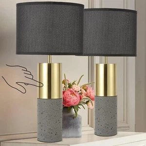 24" Tall Black Gold Lamp Set of 2 Nature Concrete Touch Control Table Lamps 3... - Picture 1 of 7