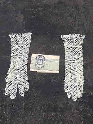 Guanti Gloves pizzo uncinetto sposa ricamo centrini vintage antichi new bianco 4 - Immagine 1 di 4