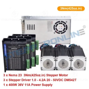 3 Achse Nema23 Schritmotor 3Nm φ10mm 4.2A 113mm & Stepper Driver DM542T CNC Kit - Bild 1 von 5