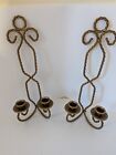 Vintage 80S Gold Wall Sconce Candle Holder Taper Twisted Rope Brass Tone Set 15