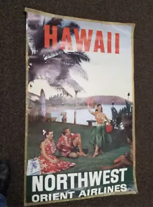 1960’s Northwest Orient Airlines Hawaii Hula Girl Travel Advertising Poster - Picture 1 of 9
