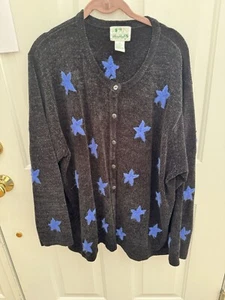 Quackery Factory Black Sweater With Blue Stars Size 2X. N-5 - Picture 1 of 2