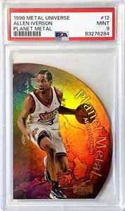 Allen Iverson 1998-99 Metal Universe #12 Planet Metal Die-Cut PSA 9 MINT POP 14