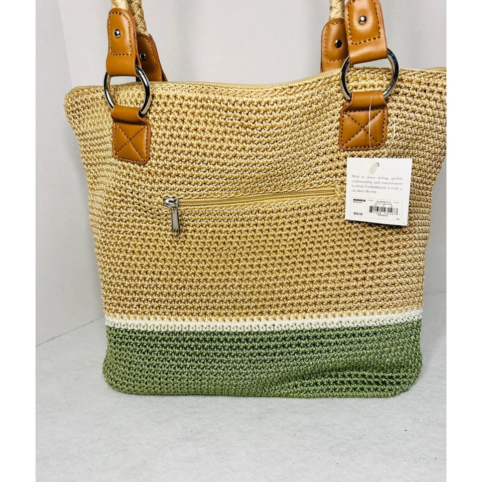 Croft & Barrow Woven Tote Bag, Shoulder Bag, Zip Pocket, Green Beige BNWT - Image 1 of 4