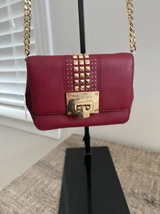 NWT Michael Kors Small Tina Clutch With Gold Studs In Cherry Red - Picture 1 of 10