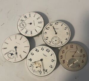 Pocket Watch Movements 5 Waltham Elgin and South bend Great parts or restoration