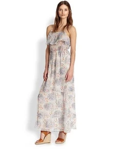 Joie women's S Rominette Floral Print ruffled 100% Silk maxi Dress lined - Picture 1 of 11
