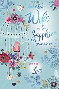 Tarjeta de flores de jaula para pájaros My Wonderful Wife Our Sapphire Anniversary with Love 45th - Imagen 1 de 2