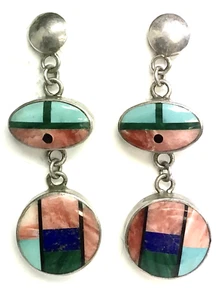 Vintage Sterling Silver Decorative Enameled Hanging Earrings - Picture 1 of 1