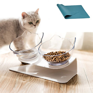 Elevated Cat Bowls Raised Cat Dog Food Water Feeder with Silicone Pet Mat
