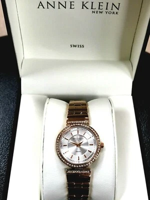 Anne Klein New York 12/2258SVRG Swarovski Crystal Rose Gold Tone Watch WARRANTY! - Image 1 of 4