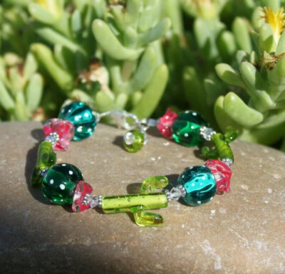 Pulsera cristal murano cactus. lampwork cactus,  Foto 1 de 3